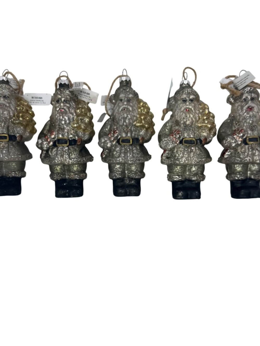 New Pottery Barn Set 5 Mercury Glass Santa Christmas Decoration Tree Ornament